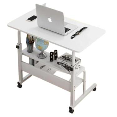 Imagem de Mesa para Notebook com 2 Prateleiras e Rodinhas Ajustável
