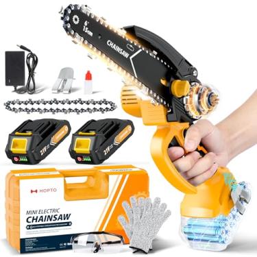 Imagem de Motosserra, pacote com 2 unidades, 2000 mAh, minimotosserra, presente de aniversário, Natal, para homens, portátil, sem fio, para projetos de corte de madeira, ferramentas de jardinagem (amarelo)