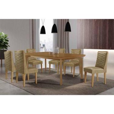 Imagem de Sala Jantar Mesa Londrina Tampo Curvo 180cm+6 Cadeiras Dafne Madeira N