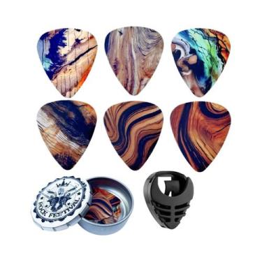 Imagem de Palhetas De Guitarra Médias (6 Unidades) Em Caixa De Metal Com Suporte