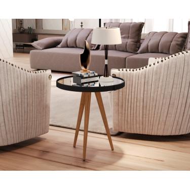 Imagem de Mesa Apoio Adnet Couro Com Espelho 40cm Pés Palito cor Preto - Comprar Moveis em Casa