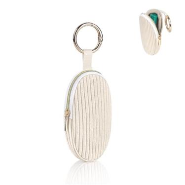 Imagem de Playexen Bolsa de armazenamento de batom portátil com chaveiro, bolsa de armazenamento de batom de veludo cotelê, mini protetor labial organizador de armazenamento, Bege