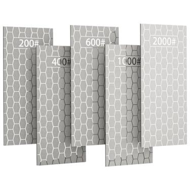 Imagem de CWOVRS Pedra de amolar diamante, 5 peças, placa de amolar de diamante com placa de superfície de favo de mel para tesouras, facas e ferramentas externas, de grosso a extrafino, grão 200/400/600/1000