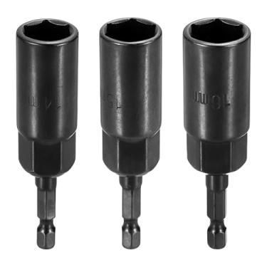 Imagem de HARFINGTON 3 peças de broca de chave de porca 14 + 15 + 16 mm soquete métrico 1/10.2 cm haste sextavada 3,15" (80 mm) soquetes extra longos de 6 pontos de troca rápida conjuntos de parafusos de aço