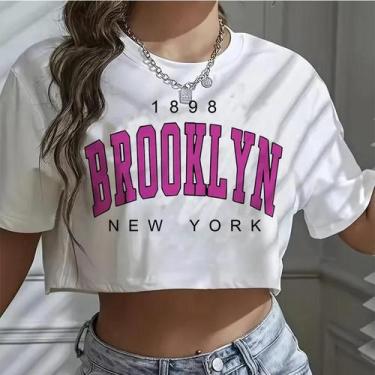 Imagem de Camiseta Cropped Feminina Com Estampa Gráfica Los Angeles Brooklyn, Go