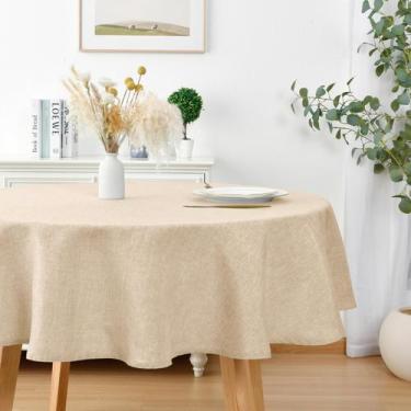 Imagem de Toalha de Mesa Redonda JIUZHEN 114 cm Bege Antirrugas e Resistente a M