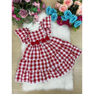 Imagem de Vestido Infantil Banana Club Aline Xadrez Vermelho para Festas Juninas