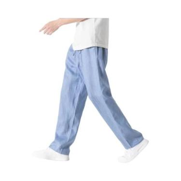 Imagem de Calças Casuais Masculinas De Perna Larga Azul Claro, Cinza E Preto 5XL