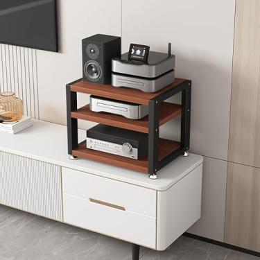 Imagem de Gabinete de console de mídia de rack de componente de áudio - Armário de armazenamento estéreo de madeira para amplificador AV, toca-discos, Skybox, impressora - ampla solução de armazenamento