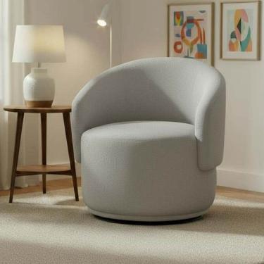 Imagem de Poltrona Decorativa Giratória Sala de Estar Recepção Linho Jasmine Cinza Claro