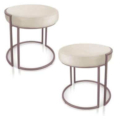 Imagem de Kit 02 Puffs Love Suede Bege Base Industrial Rose - D'Rossi