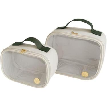 Imagem de Nécessaire/caixa de armazenamento transparente de duas peças, que pode acomodar artigos de higiene pessoal ou fraldas descartáveis. (Verde militar)