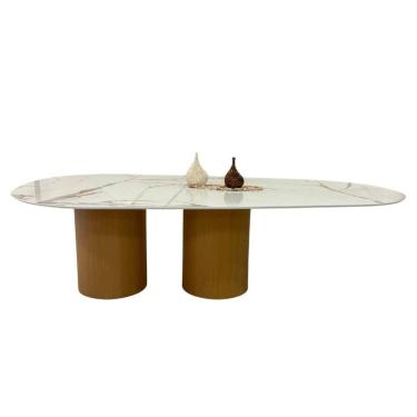 Imagem de Mesa De Jantar Oásis Orgânica Cilíndrica Calacata Gold 160x90 Cm