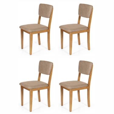 Imagem de Conjunto 4 Cadeiras De Jantar Estofada Em Madeira Maciça Ella Marrom Claro