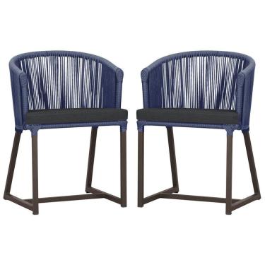 Imagem de 2 Cadeiras De Jantar Noronha Marrom Corda Náutica E11 Trama Azul