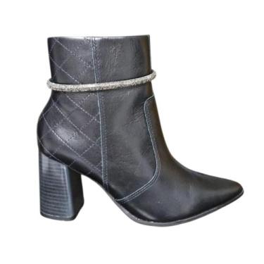 Imagem de Bota Feminina RAMARIM Cano Curto Couro Bico Fino 24-68102, Preto, 35