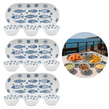 Imagem de Jogo Jantar 12 Peças Melamina Petisqueira Bowl Prato Peixes - Bellagio