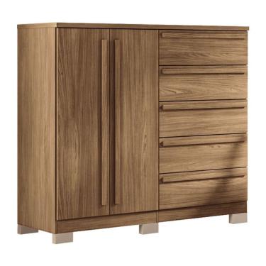 Imagem de Comoda 2 Portas 5 Gavetas Malaga Gold Com Pés Jatobá Acetinado - Santos Andirá