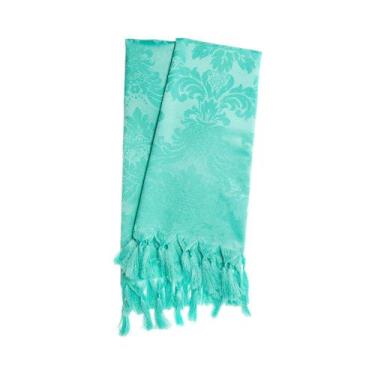 Imagem de Manta para sofá em Tecido Jacquard Azul Turquesa Medalhão Tradicional 