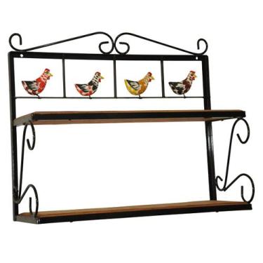 Imagem de Prateleira cozinha Dupla madeira Ferro Galinhas preto 50x60 - Shopping