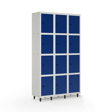 Imagem de Armário Locker Guarda-volume de Aço 12 Portas com Fecho para Cadeado Vestiário Academia Azul/Cinza