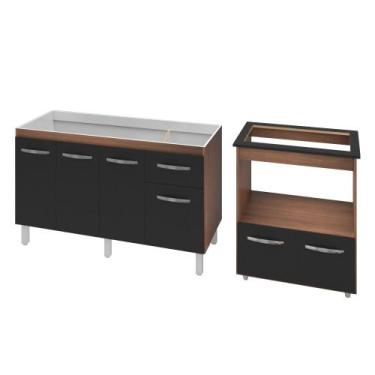 Imagem de Armário Gabinete pia de 140 cm Camile com Balcão Cooktop 5 Bocas e For
