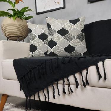 Imagem de Kit Manta Para Sofá Preta + 2 Capas De Almofada Com Zíper - Genérico, 