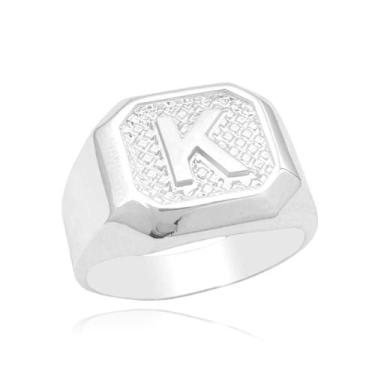 Imagem de Dedeira Letra K em Relevo Moderno Anel Masculino Banhado a Prata 925 -