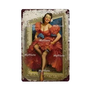 Imagem de Placa Decorativa Vintage De Metal Com Pin-up Girl Para Man Cave, Bar, 
