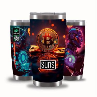 Imagem de Copo Térmico 591ml Aço Inox Gluck Suns Bitcoin com Tampa Conserva Bebi