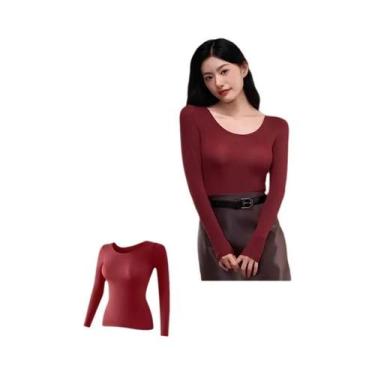 Imagem de Camiseta Térmica Feminina De Manga Longa, Pullover De Elastano, Básica