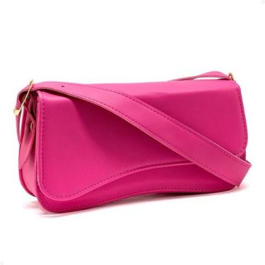 Imagem de Bolsa Feminina Baguete de Ombro Aba Irregular Boho Chic Cor:Pink - oem