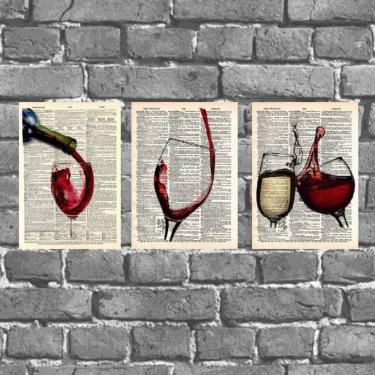 Imagem de Kit 3 Placas Decorativas Vinho 18x27cm