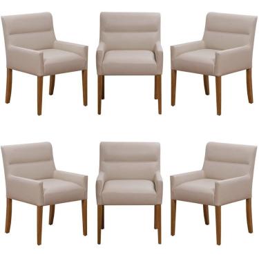 Imagem de Kit 6 Cadeiras Para Mesa De Jantar Angel Base Madeira Corano Bege - Nexta Casa