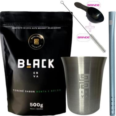 Imagem de Kit Para Tereré Black Erva Mate Copo de Alumínio e Bomba Canudo de Alu