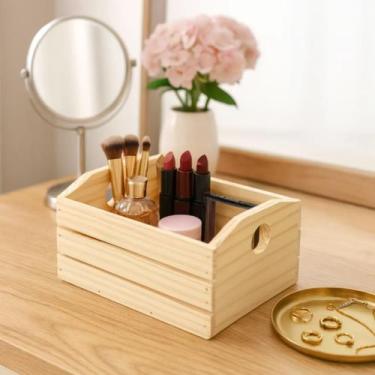 Imagem de Mini Caixote Organizador De Madeira Pinus Com Alça Multiuso Repac Made