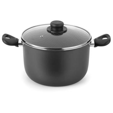 Imagem de Caldeirão Antiaderente Multiflon Gourmet com Tampa de Vidro Preto 22cm