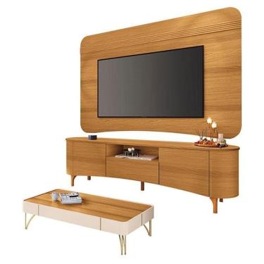 Imagem de Rack Bancada Elara E Painel Armony Cinamomo Com Mesa De Centro Cadenza Off White Cinamomo - Hb Móveis