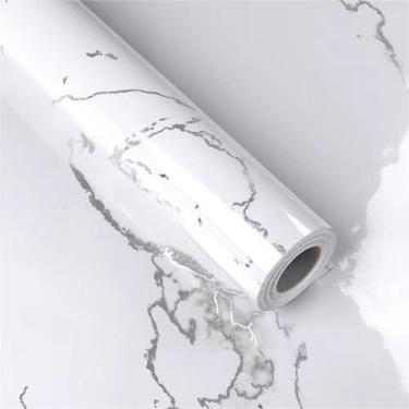 Imagem de Papel de Parede Vinilico Premium Efeito Marmore Branco Jazz Prata 5M -