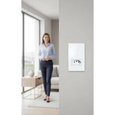Imagem de Tomada Inteligente 2 Teclas Wi-Fi Casa Conectada Vidro Branc - Congrat