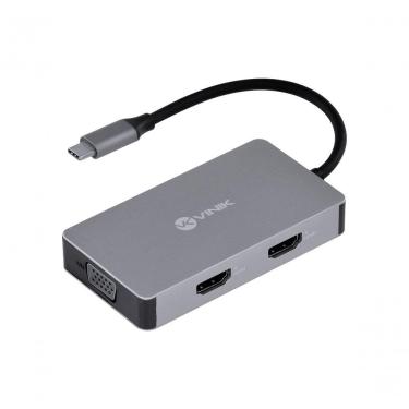 Imagem de Hub USB Tipo C 5 em 1 HC-5VGA com 2 HDMI, VGA, USB 3.0 e Power Delivery 60W Vinik
