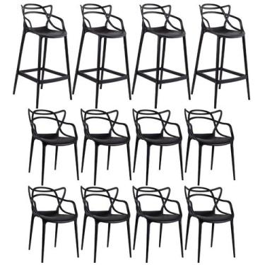 Imagem de Laraz, KIT - 8 x cadeiras + 4 x banquetas altas Masters Allegra - Pret