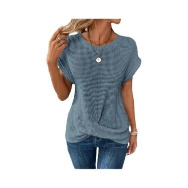 Imagem de Camiseta Feminina De Cor Sólida Com Gola Redonda E Manga Curta, Top El