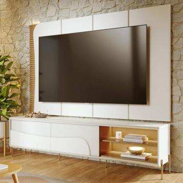 Imagem de Painel Tv 65 Pol Led E Rack Sala Pé Metal Dante Off/freijó C05 - Mpozenato