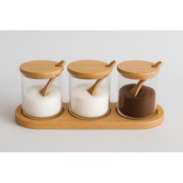 Imagem de Kit 3PÇ porta condimento e organizador de temperos 370ml cada de vdro 
