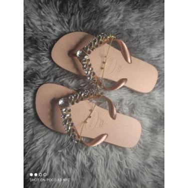 Imagem de Chinelo Havaianas Decorado com Pedrarias de Luxo Marrom