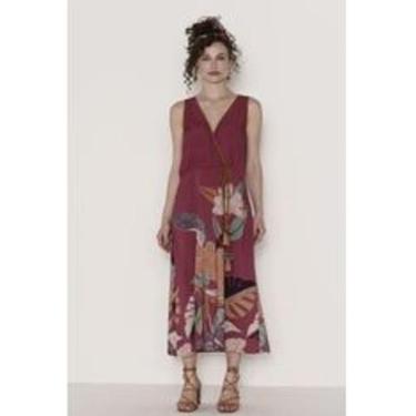 Imagem de Vestido midi viscose estampada decote v com cordão decorativo com tass