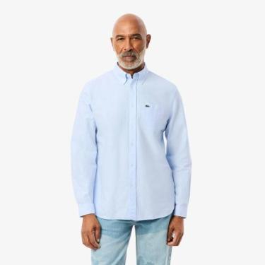 Imagem de Camisa Regular Fit em Oxford - LACOSTE, Branco, Azul, 42