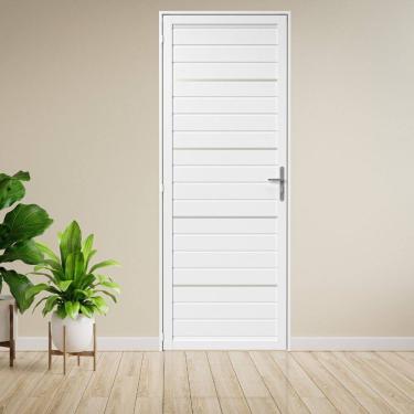 Imagem de Porta Giro Social Lambril com Frisos Alumínio Abertura Direita Branco