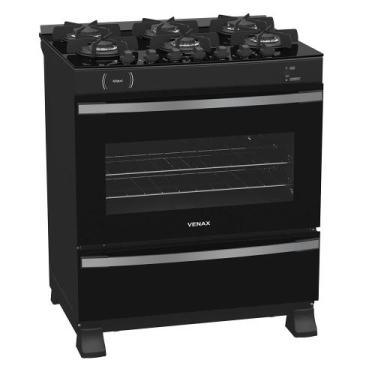 Imagem de Fogao a Gas 6 Bocas Venax Maxi Vitreo Preto, Preto, Bivolt